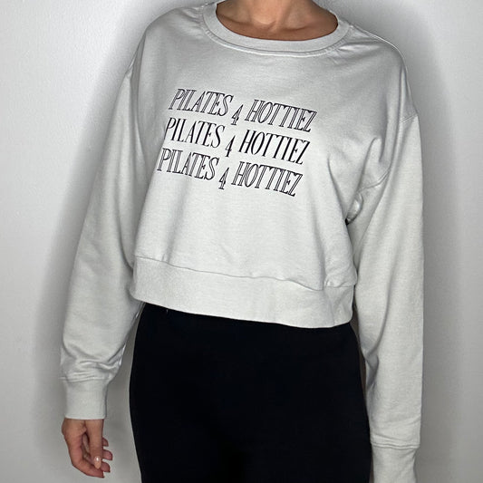 Say it three times - “Pilates4Hottiez”Crop Crewneck Recycled Cotton Sweatshirt